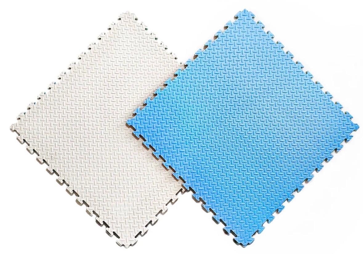 White and blue foam floor tile combination